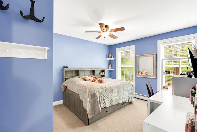 77 Cemetery Rd, Berwick, ME 03901 - bedroom with a baseboard radiator, light colored carpet, an office area, and baseboards