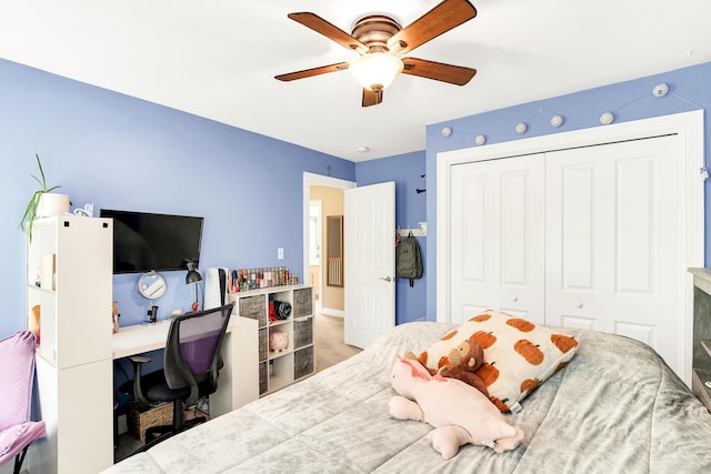77 Cemetery Rd, Berwick, ME 03901 - carpeted bedroom featuring a desk, a closet, and a ceiling fan