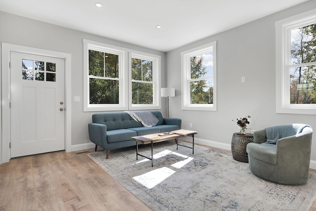 14 Depot St, Buxton, ME 04093 - living area with wood finished floors, baseboards, and recessed lighting