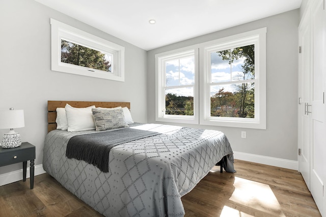 14 Depot St, Buxton, ME 04093 - bedroom featuring baseboards, wood finished floors, and recessed lighting