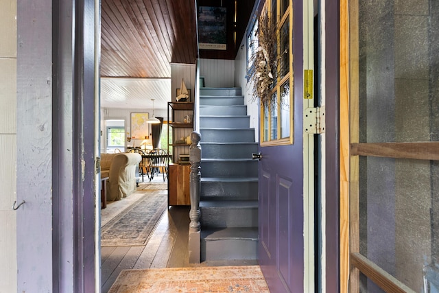 151 Central Ave, Portland, ME 04108 - staircase featuring hardwood / wood-style flooring