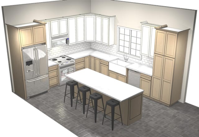 13 Morgan Ln, Limington, ME 04049 - kitchen featuring high end refrigerator, range with electric cooktop, a sink, dishwasher, and a breakfast bar area