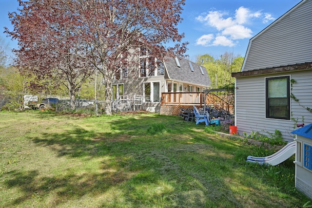 658 High St, West Gardiner, ME 04345 - view of green lawn featuring a wooden deck
