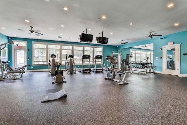 1 Old County Rd Unit 155, Wells, ME 04090 - exercise room featuring a ceiling fan, recessed lighting, and baseboards