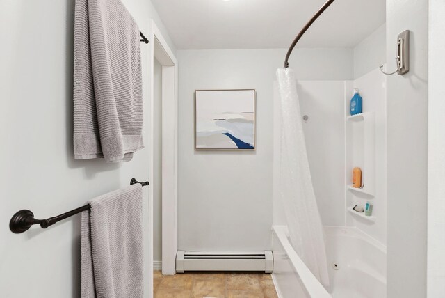 65 Lone Indian Trl, Augusta, ME 04330 - bathroom with a baseboard heating unit and shower / bath combo