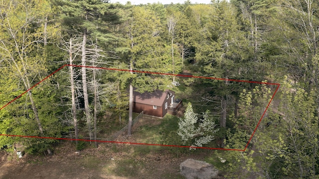 183 Pine Point Rd, Oxford, ME 04270 - view from above of property with property parcel outlined and a forest