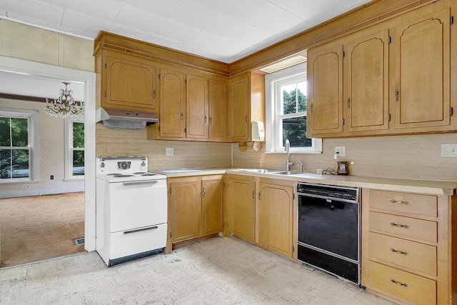 640 Lower St, Turner, ME 04282 - kitchen featuring black dishwasher, electric range, extractor fan, a sink, and light countertops