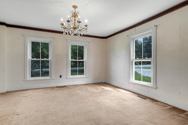 640 Lower St, Turner, ME 04282 - carpeted empty room with crown molding, a chandelier, and plenty of natural light