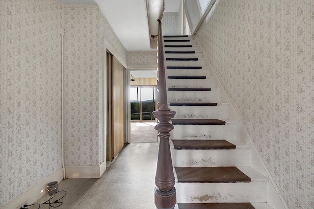 640 Lower St, Turner, ME 04282 - stairway with wallpapered walls