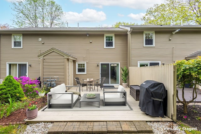 5 Jamestown Ct Unit 5, South Portland, ME 04106 - rear view of property with a wooden deck, an outdoor living space, and outdoor dining space