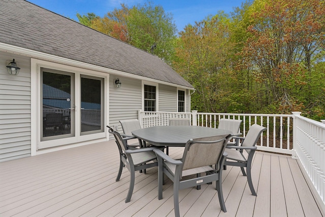 1 Whispering Pines Dr, Old Orchard Beach, ME 04064 - wooden deck featuring outdoor dining area