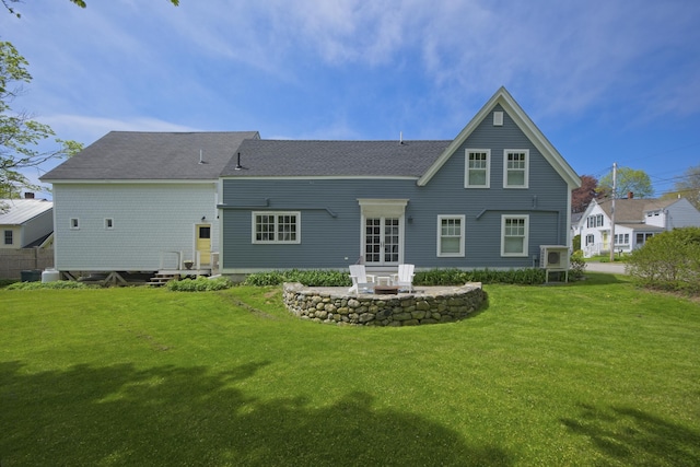 16 Cross St, Camden, ME 04843 - back of house featuring a yard, a patio, and a shingled roof