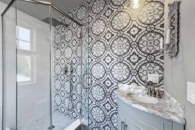 16 Cross St, Camden, ME 04843 - full bathroom featuring vanity and a shower stall