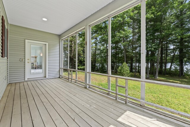 73 Hodsdon Ln, Jefferson, ME 04348 - unfurnished sunroom with view of scattered trees