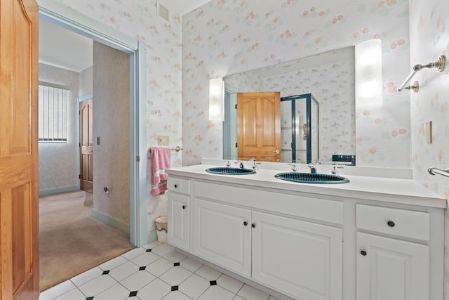 73 Hodsdon Ln, Jefferson, ME 04348 - full bathroom featuring vanity and wallpapered walls