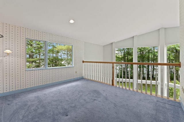 73 Hodsdon Ln, Jefferson, ME 04348 - carpeted spare room with wallpapered walls and plenty of natural light