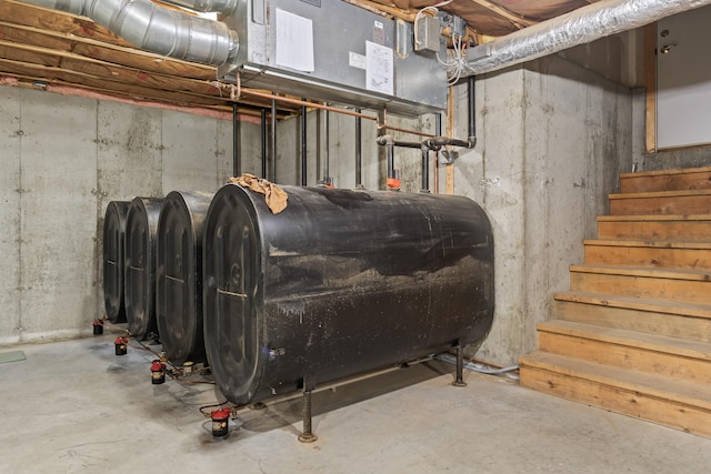 73 Hodsdon Ln, Jefferson, ME 04348 - unfinished basement featuring oil tank and stairs