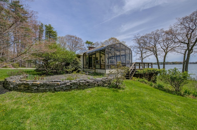 21 Ledge Rd, Cumberland, ME 04110 - view of grassy yard with a lanai and a water view