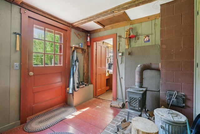 19 Bearce Rd, Winthrop, ME 04364 - doorway with a wood stove
