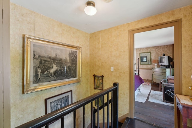 19 Bearce Rd, Winthrop, ME 04364 - hallway featuring an upstairs landing and dark wood-style flooring