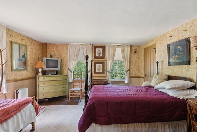 19 Bearce Rd, Winthrop, ME 04364 - bedroom featuring wallpapered walls, radiator, and wood finished floors