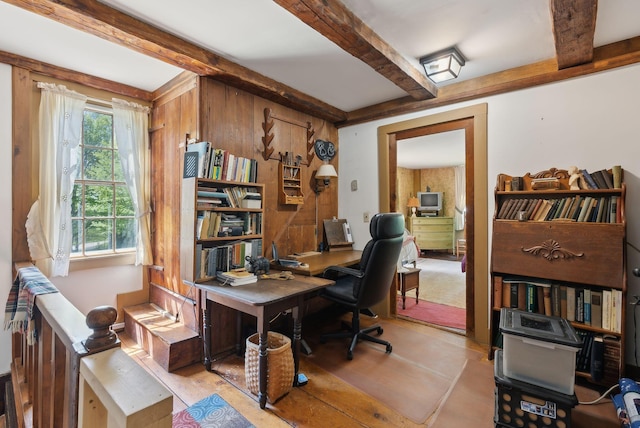 19 Bearce Rd, Winthrop, ME 04364 - office area with beam ceiling and wooden walls