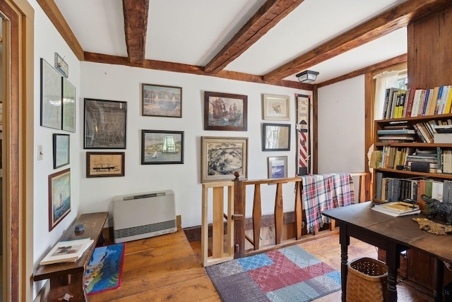19 Bearce Rd, Winthrop, ME 04364 - office space with heating unit, beam ceiling, and hardwood / wood-style floors