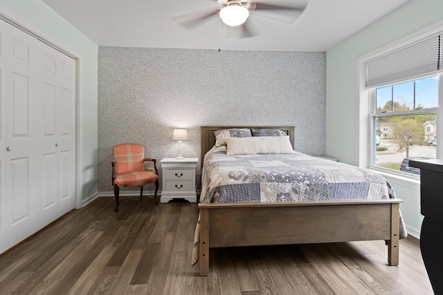 14 Chickadee Cir Unit 14, Brunswick, ME 04011 - bedroom featuring an accent wall, wood finished floors, and ceiling fan
