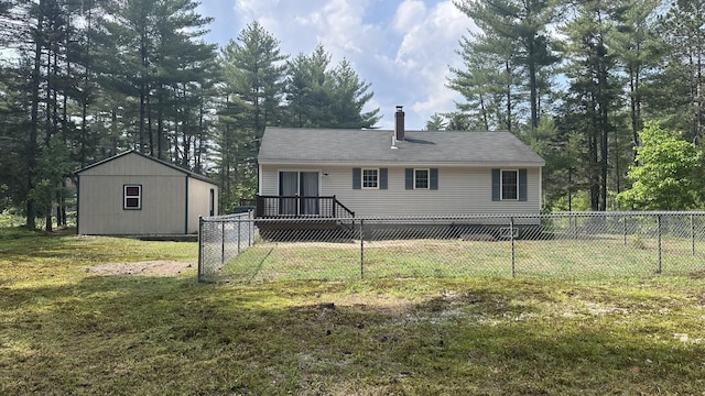 60 Twig Cir, Harrison, ME 04040 - back of house featuring an outbuilding and a chimney