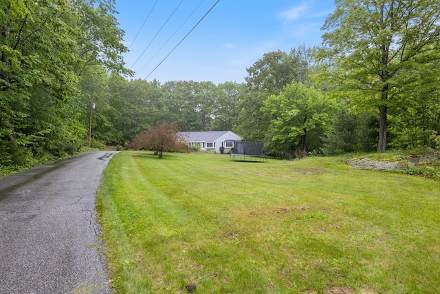 18 Ginger Ln, Saco, ME 04072 - view of green lawn featuring a trampoline and a wooded view