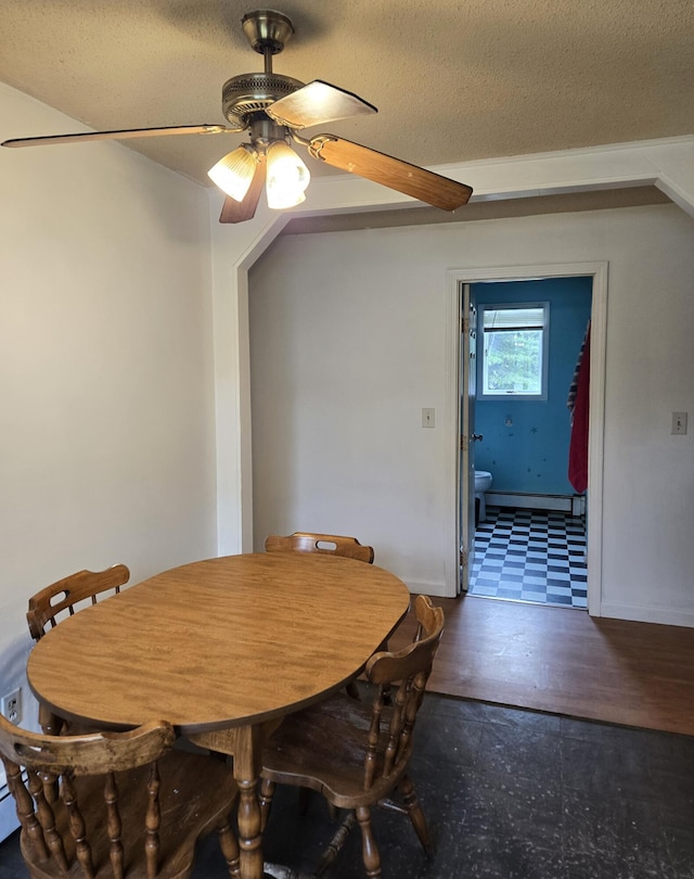 25 Mill Ln, Naples, ME 04055 - dining space featuring ceiling fan and a textured ceiling