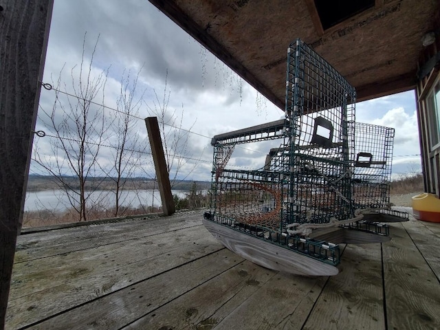 259-265 Bowden Point Rd, Prospect, ME 04981 - deck featuring a water view and stairway