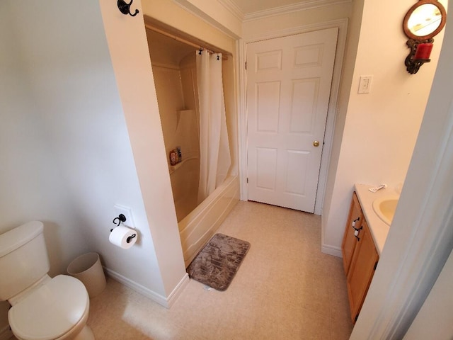 259-265 Bowden Point Rd, Prospect, ME 04981 - full bathroom with vanity, toilet, tile patterned floors, baseboards, and crown molding
