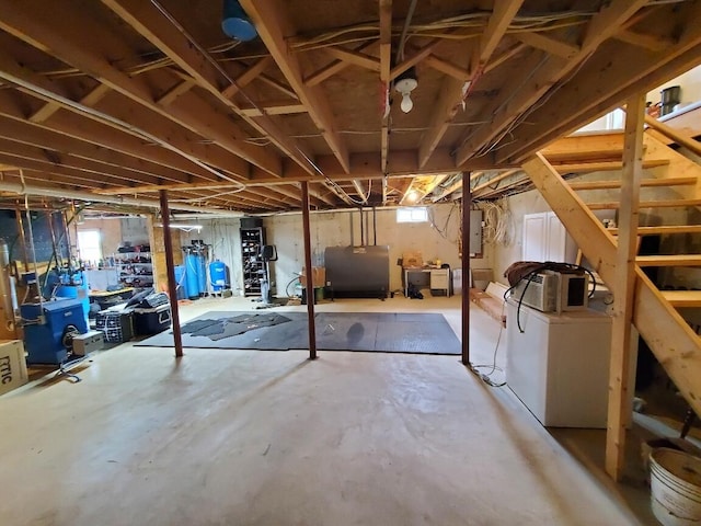 259-265 Bowden Point Rd, Prospect, ME 04981 - basement with heating fuel, electric panel, washer / clothes dryer, and healthy amount of natural light