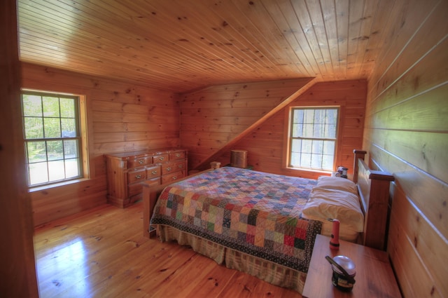 113 W Arm Rd, Magalloway Plt, ME 04970 - bedroom featuring wood walls, hardwood / wood-style flooring, and wooden ceiling