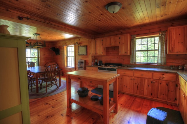 113 W Arm Rd, Magalloway Plt, ME 04970 - kitchen with healthy amount of natural light, wooden ceiling, wooden walls, light wood-type flooring, and heating unit