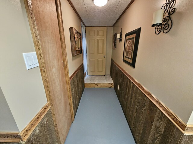 hall with a wainscoted wall