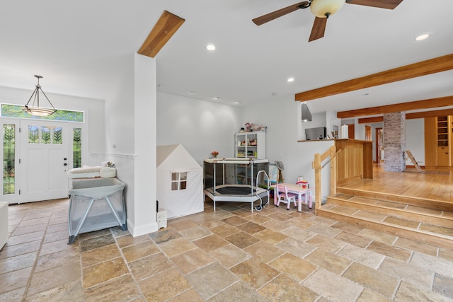 21 Harpswell Islands Rd, Harpswell, ME 04079 - game room with stone tile flooring, recessed lighting, and ceiling fan