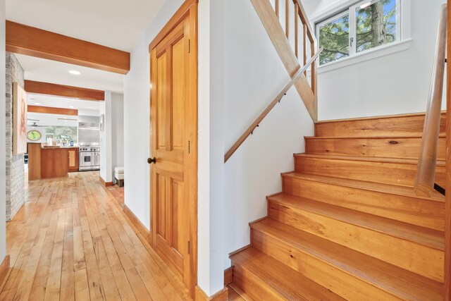 21 Harpswell Islands Rd, Harpswell, ME 04079 - staircase with hardwood / wood-style floors and recessed lighting