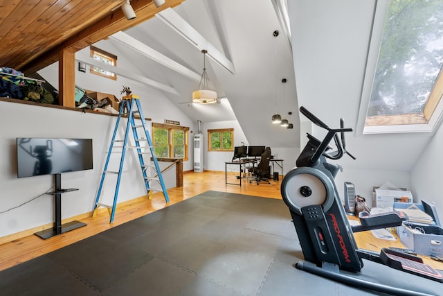 21 Harpswell Islands Rd, Harpswell, ME 04079 - exercise room with vaulted ceiling and wood finished floors