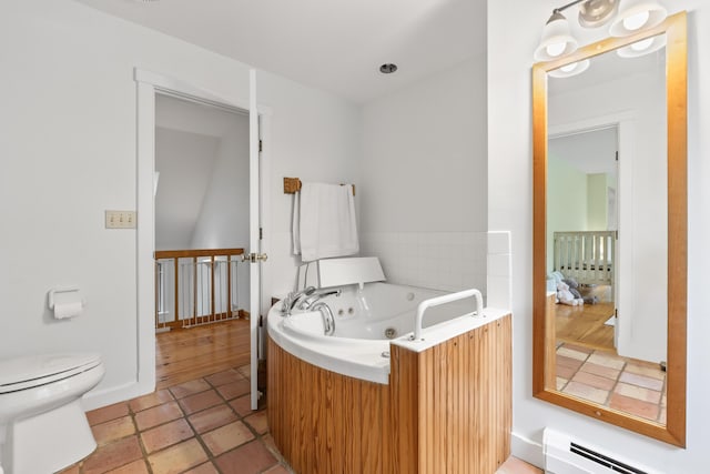 21 Harpswell Islands Rd, Harpswell, ME 04079 - full bathroom featuring a baseboard heating unit, a jetted tub, toilet, and tile patterned floors