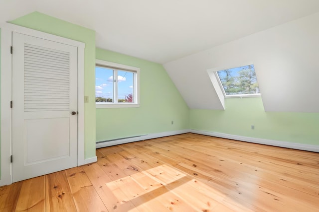 21 Harpswell Islands Rd, Harpswell, ME 04079 - bonus room with wood-type flooring, a baseboard heating unit, baseboards, a skylight, and lofted ceiling