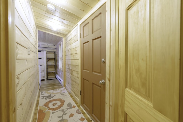 107 Meadow Rd, Raymond, ME 04071 - hall featuring wood walls and wooden ceiling