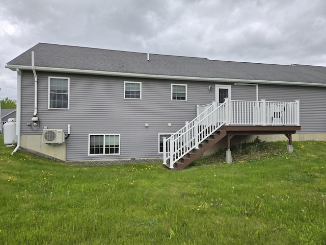 101 Streamside Ln Unit 21, Bangor, ME 04401 - back of house with a cooling unit, a yard, a wooden deck, and stairs