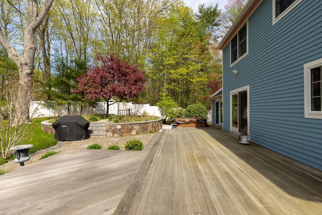 31 Rebecca Rd, Ogunquit, ME 03907 - deck with a covered hot tub and a fenced backyard