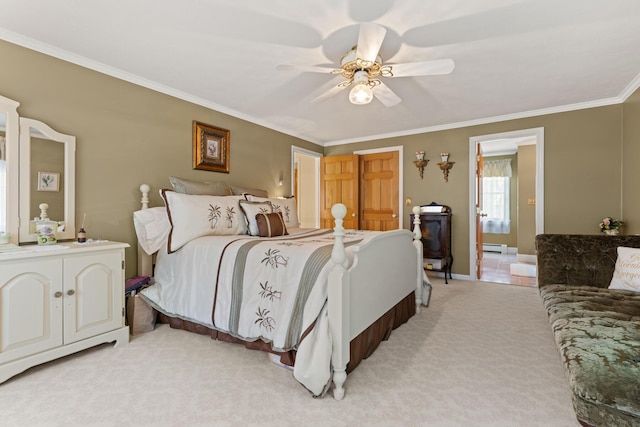 31 Rebecca Rd, Ogunquit, ME 03907 - bedroom featuring ornamental molding, light carpet, a ceiling fan, and a baseboard radiator