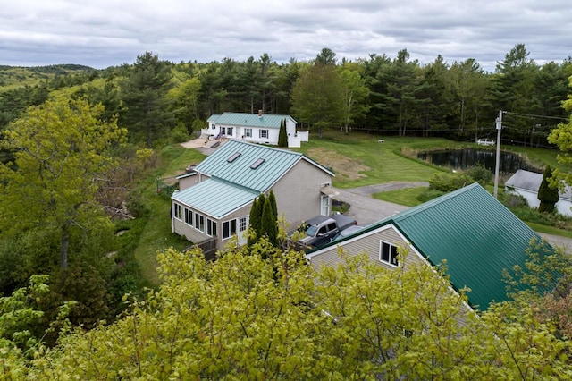31 Lakeview Dr, West Bath, ME 04530 - view from above of property with a heavily wooded area and a large body of water