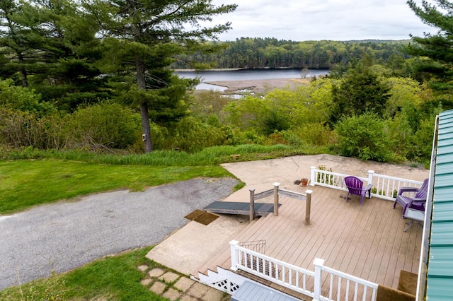 31 Lakeview Dr, West Bath, ME 04530 - wooden deck featuring a water view and a view of trees