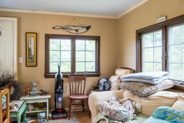 31 Lakeview Dr, West Bath, ME 04530 - bedroom featuring multiple windows, wood finished floors, and crown molding