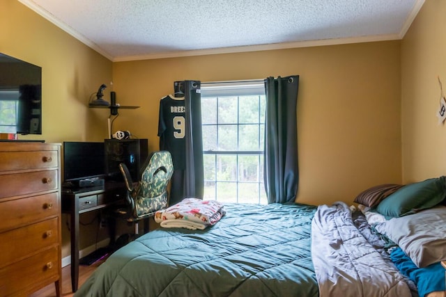 31 Lakeview Dr, West Bath, ME 04530 - bedroom with a textured ceiling, crown molding, and multiple windows